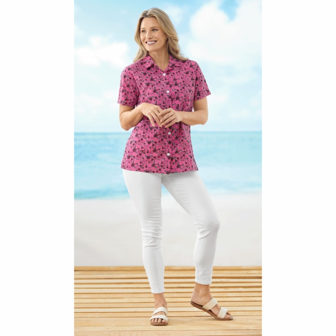 Seersucker Print Blouse, , large