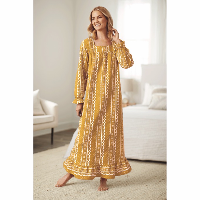 Square-Neck Flannel Nightgown, , large