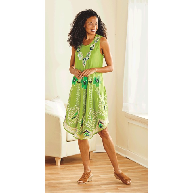 Sleeveless Floral Dress, Lime, large