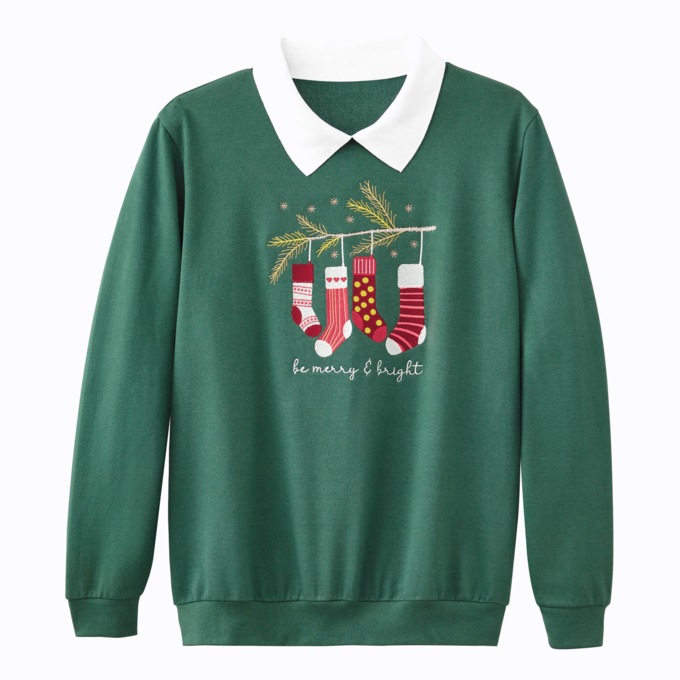 Embroidered Fleece Top, , large
