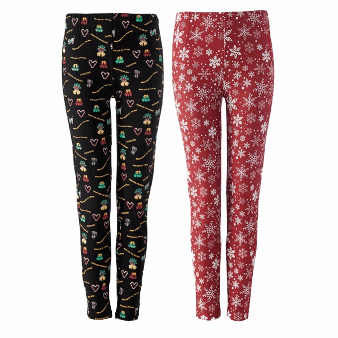 2-Pack Leggings by Easy Essentials, Holiday Bells Snowflakes, large
