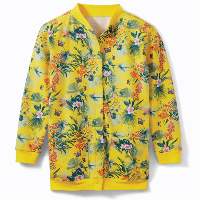 Snap-Front Cardigan, Tropical Print, large