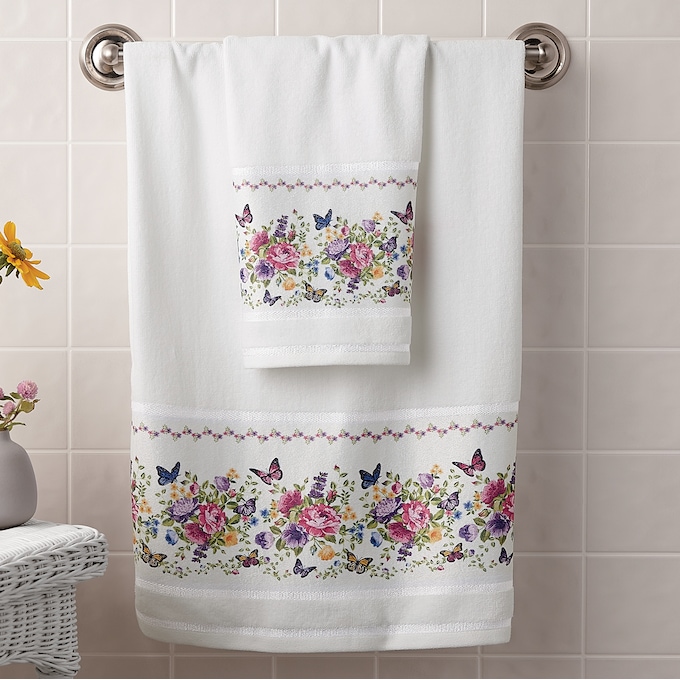 2-Piece Butterfly Floral Bath Towel Set, , large