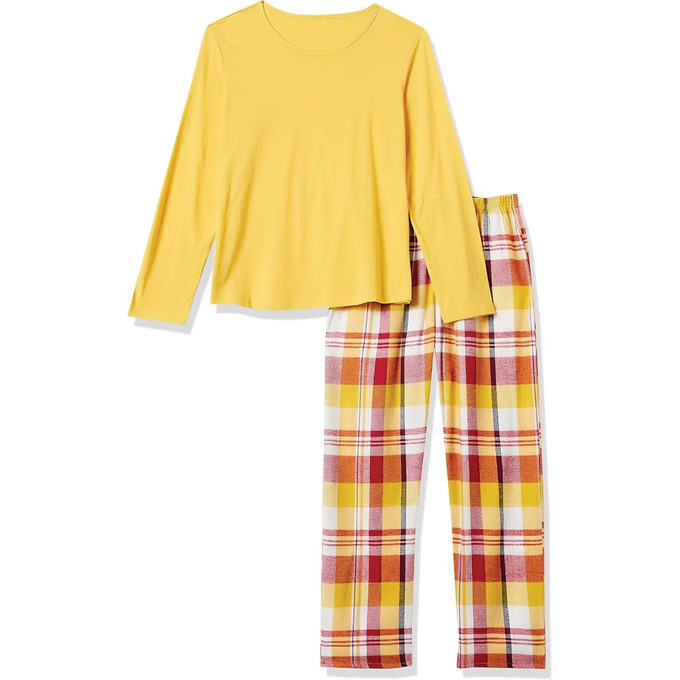 Women's Plaid Flannel PJ Set, Maize, large