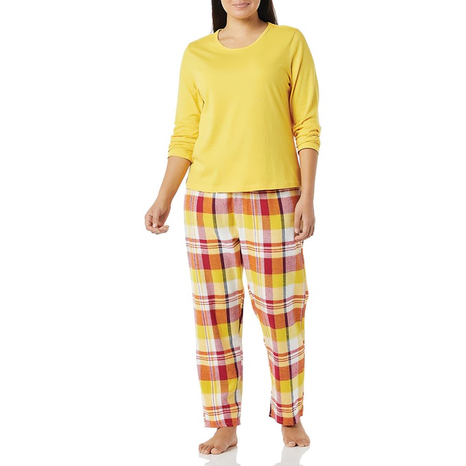 Women's Plaid Flannel PJ Set, Maize, large