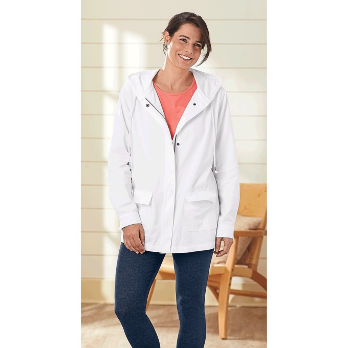 Hooded Denim Jacket, White, large