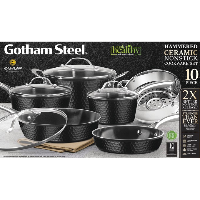 Gotham Steel Hammered Ceramic 10-piece Cookware Set, , large