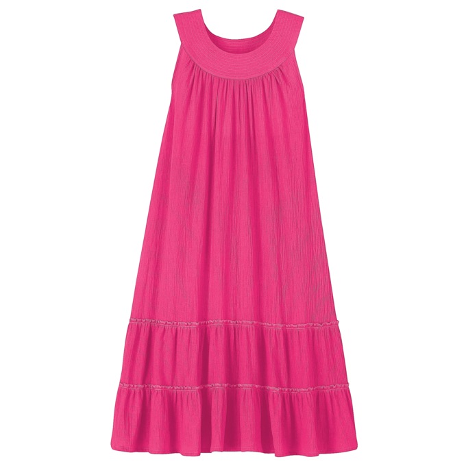 Crinkle Cotton Tiered Dress - Solid, Orchid, large