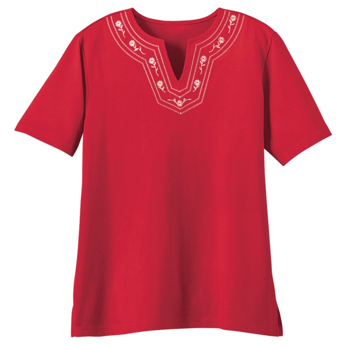 Embroidered Capri Set, Cherry, large