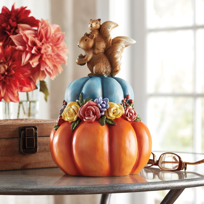 Pumpkin Stack With Flowers Figurine, , large