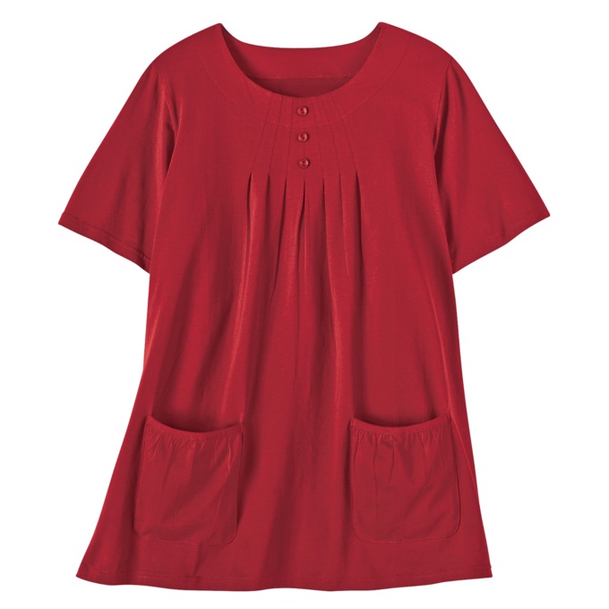 Knit Tunic with Patch Pockets, Red, large