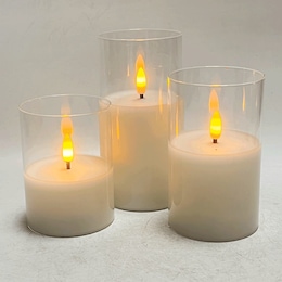 Set of 3 Transparent Bullet Glass LED Candles, , large
