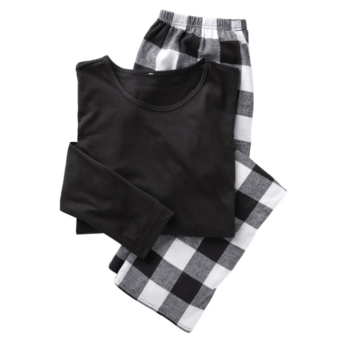 Women's Plaid Flannel PJ Set, Black, large