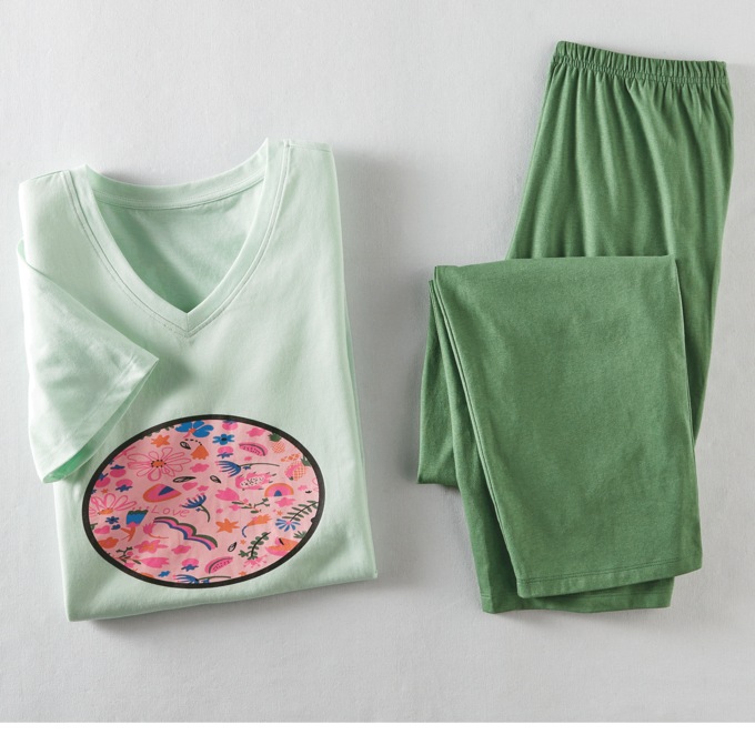 Screenprint Pajama Set, Fruity Green, large