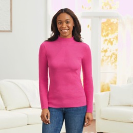 Ribbed Mock Neck Sweater, , large
