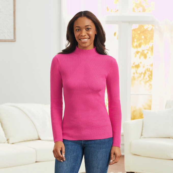 Ribbed Mock Neck Sweater, , large