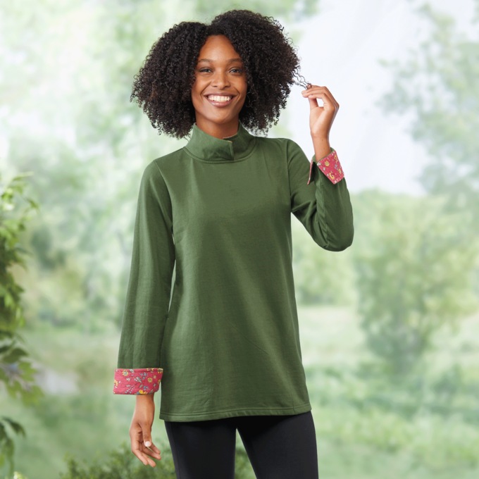 Fleece Sweatshirt, Green Print, large