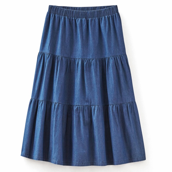 Ruffled Denim Skirt, Light Denim, large