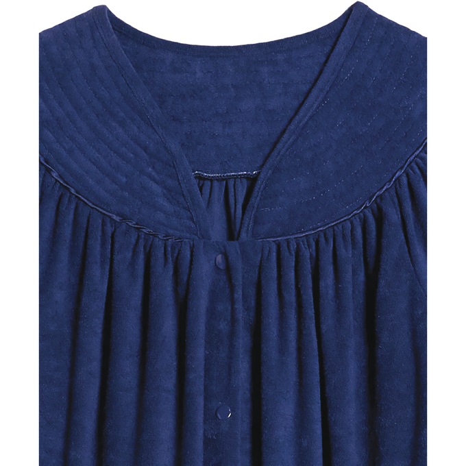 Snap-Front Long Terry Robe, Navy, large