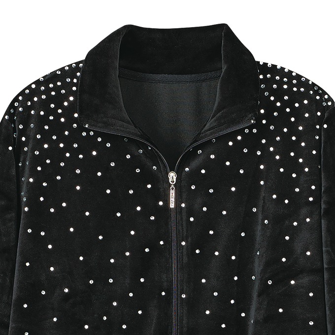 Velour Pant Set with Rhinestones, Black, large