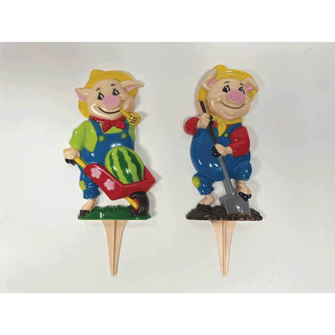 Set of 2 Perky Farmer Pig Stakes, , large