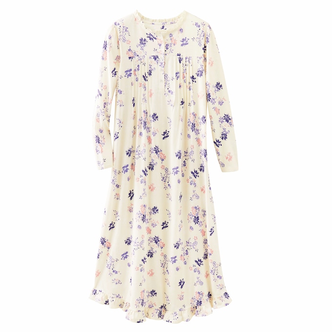 Long-Sleeve Printed Nightgown, , large