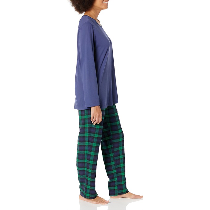 Women's Plaid Flannel PJ Set, Navy, large