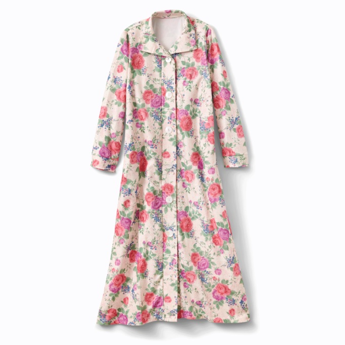 Ribbed Fleece Robe, Ivory Multi Floral, large