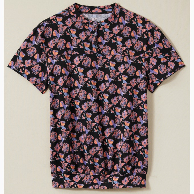 Banded Bottom Henley, Multi Print, large