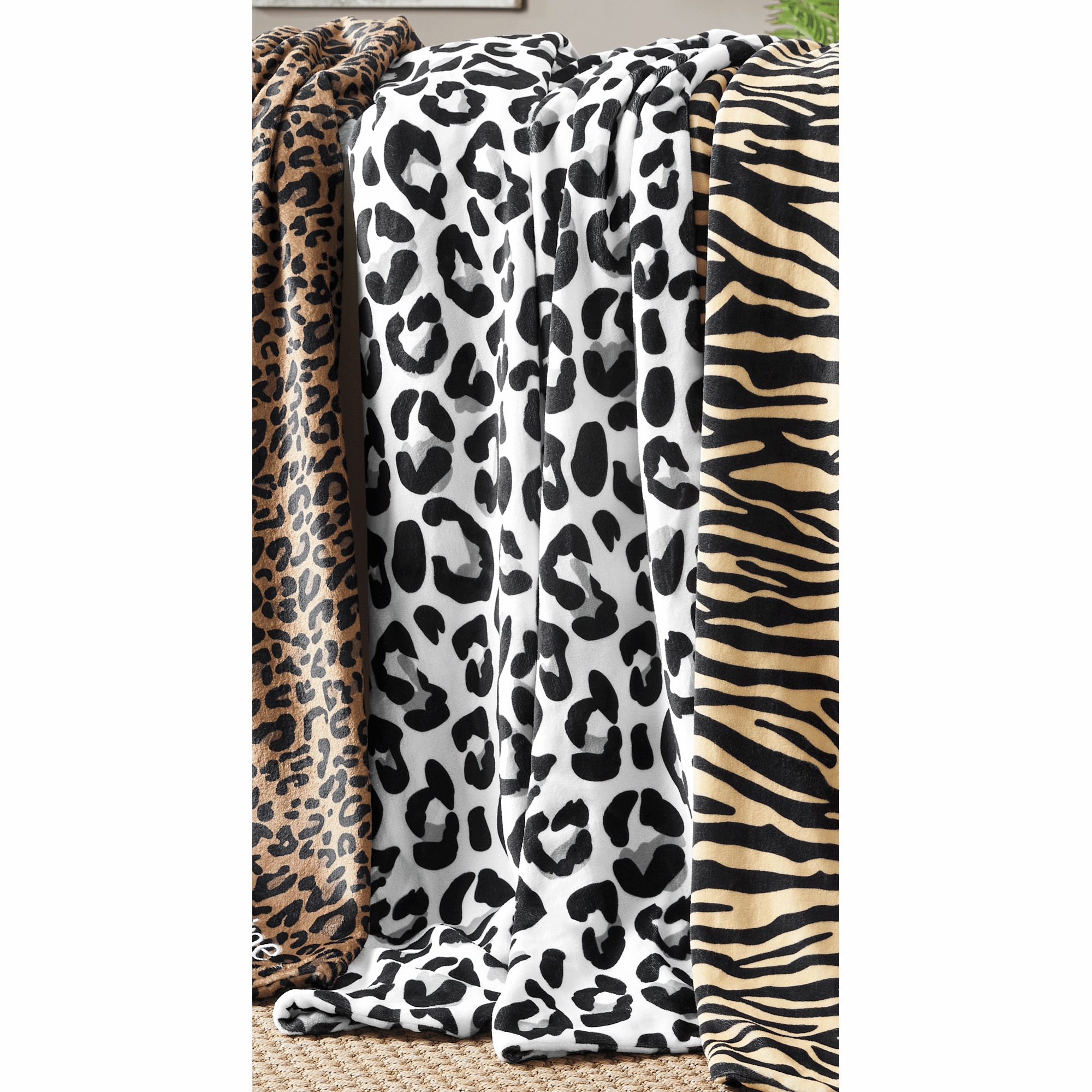 Animal Print Faux Fur Throw, Snow Leopard, large