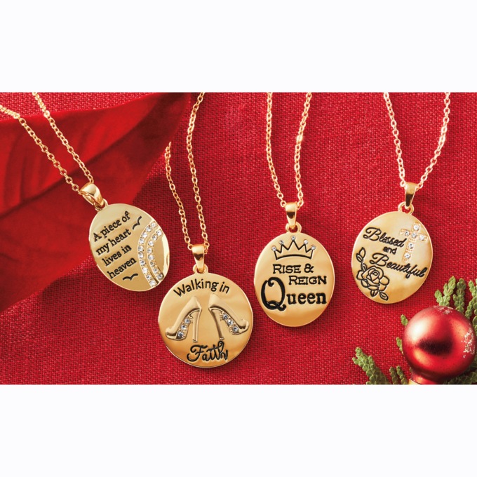 Goldtone Faith Round Pendant, , large