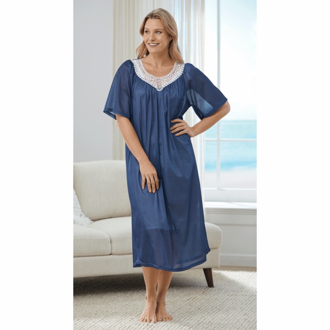 Lace V-Neck Long Nightgown, , large