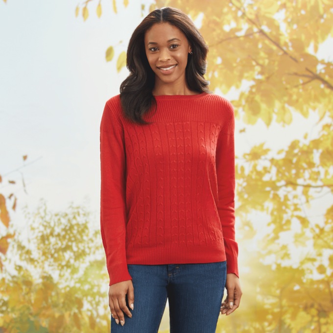 Cable Knit Pullover Sweater, , large