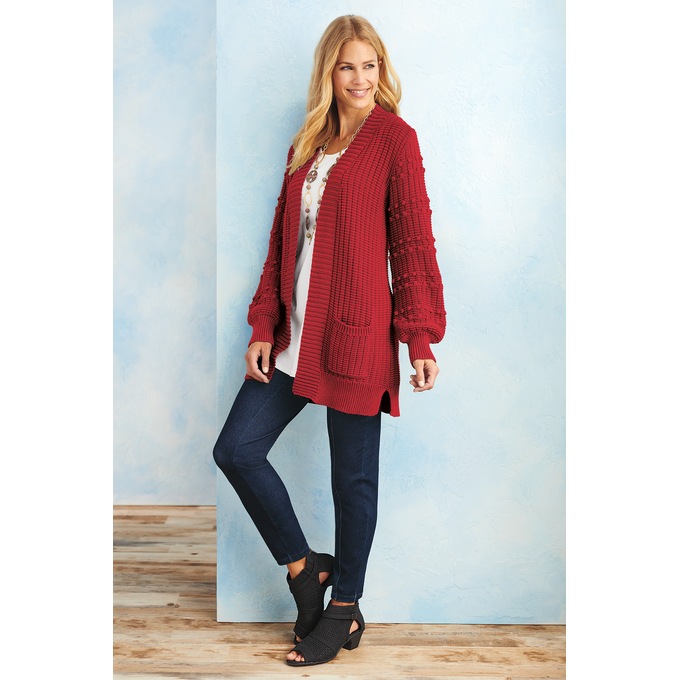 Pom Sleeve Cardigan, , large