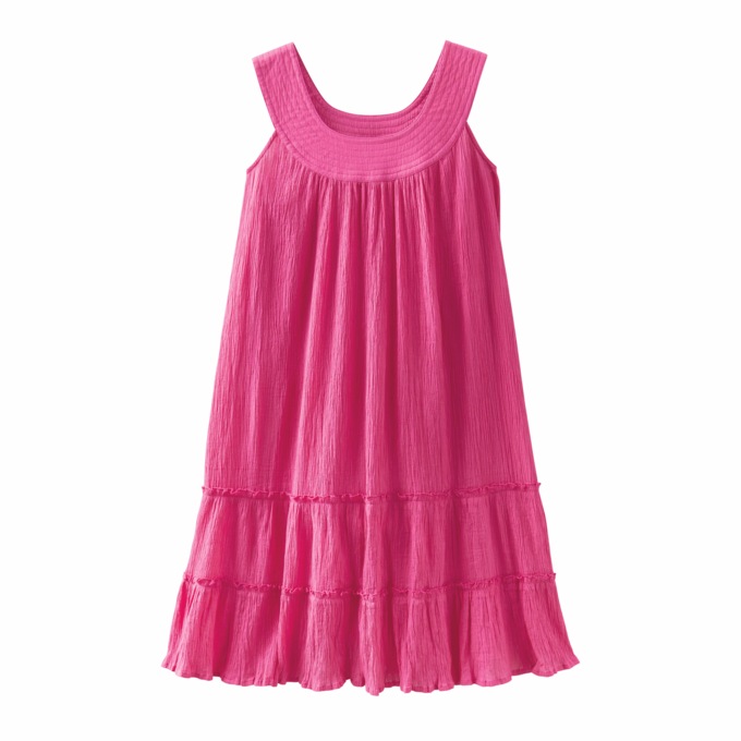 Crinkle Cotton Tiered Dress, , large