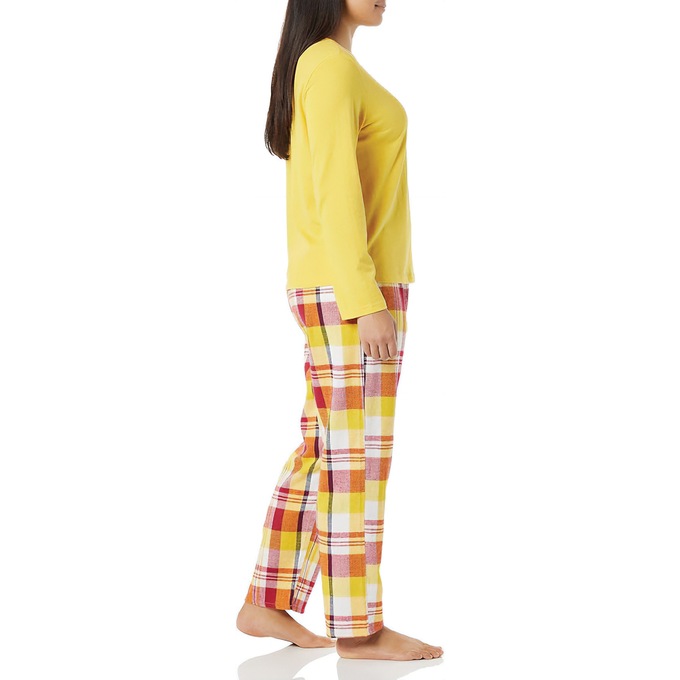 Women's Plaid Flannel PJ Set, Maize, large