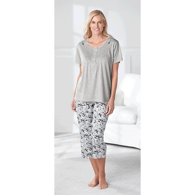 Smocked Printed Capri PJs, , large