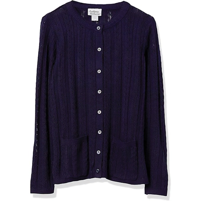 Cable Knit Cardigan, Navy, large
