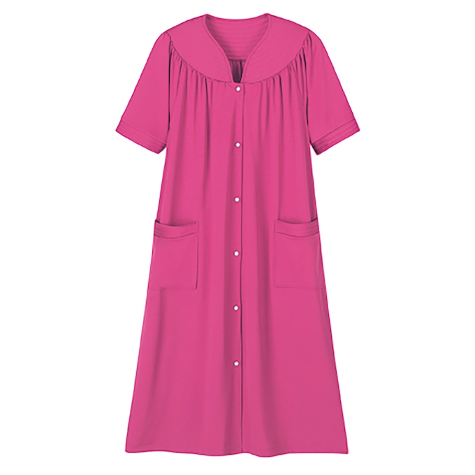 Short-Sleeve Snap-Front Duster with Pockets, , large