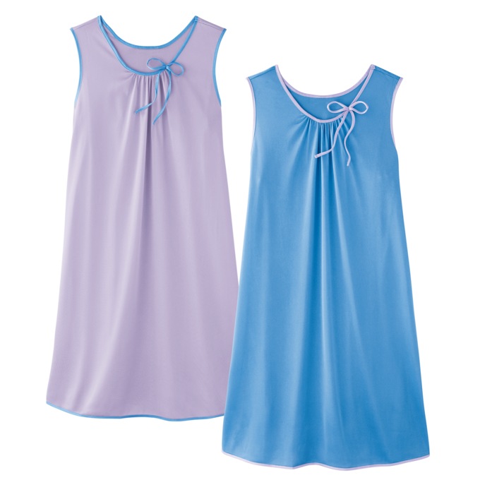 2-Pack Sleeveless Tricot Nightgowns, Lavender Bright Blue, large