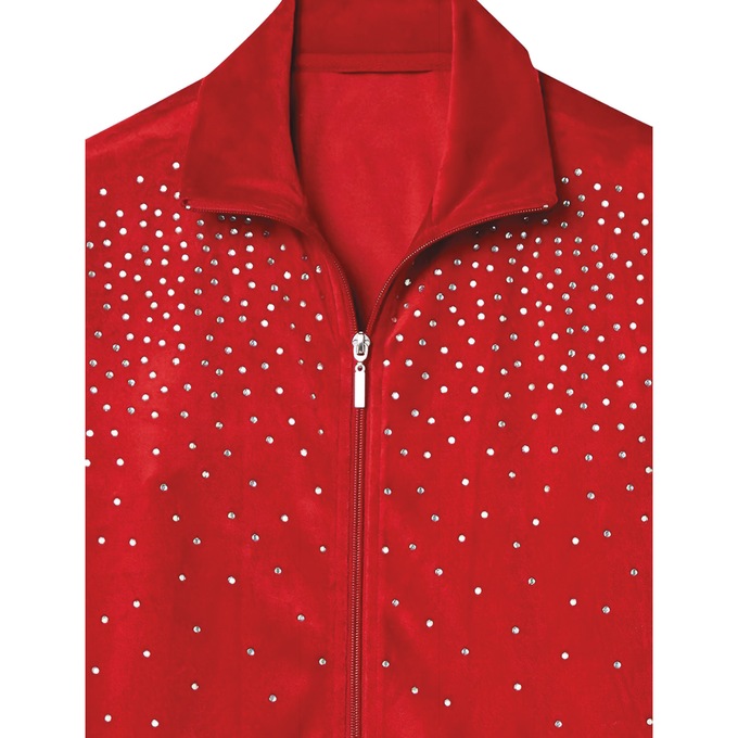 Velour Pant Set with Rhinestones, Red, large