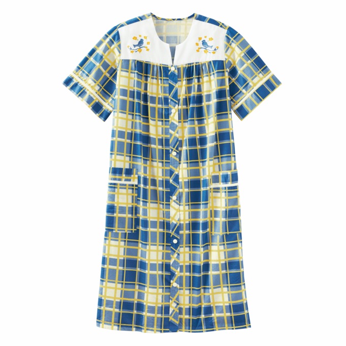 Duster With Embroidered Yoke, Peri Plaid, large