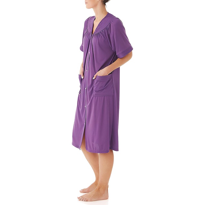 Short-Sleeve Snap-Front Duster - Solid, Purple, large