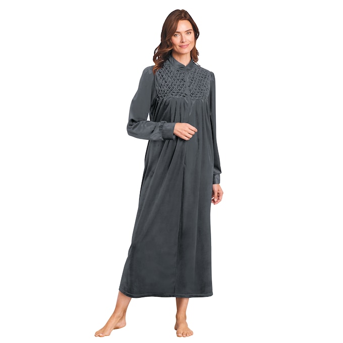Zip Front Velour Robe, Charcoal, large