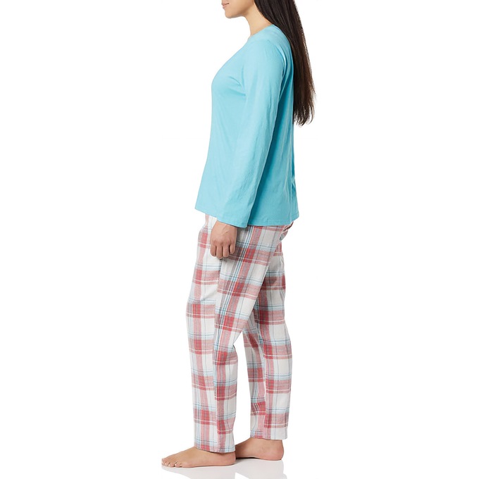 Women's Plaid Flannel PJ Set, Teal, large