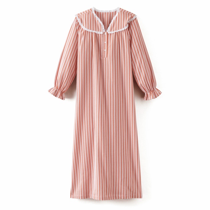 Flannel Nightgown with Lace Trim, Burnt Sienna, large