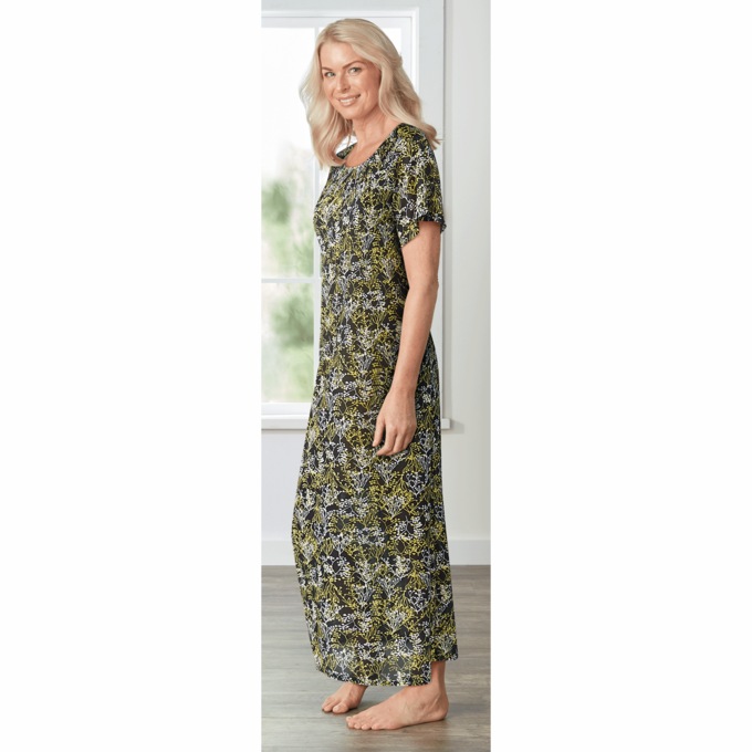 2-Pack Long Tricot Nightgowns, Wispy Floral Yellow, large